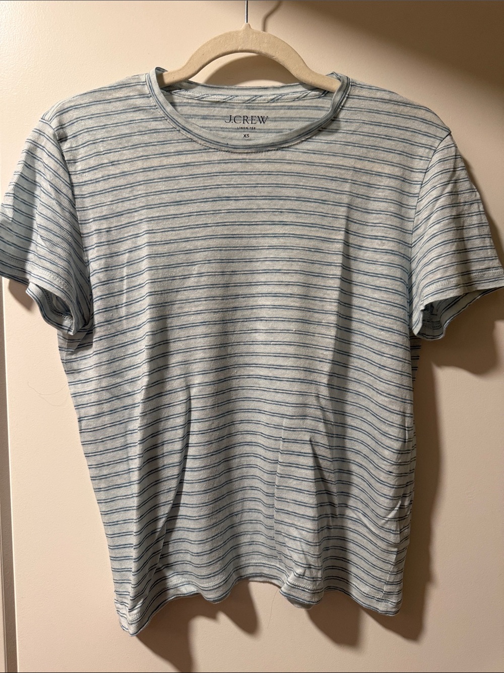 J. Crew Light Blue and White Thin-Striped Short Sleeve Tee